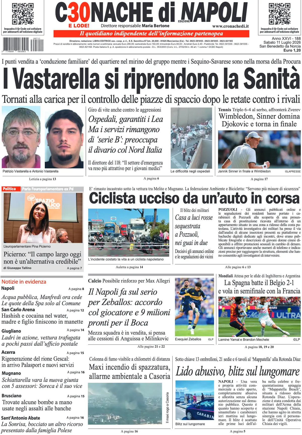 Prima Pagina Cronache di Napoli 11/07/2026