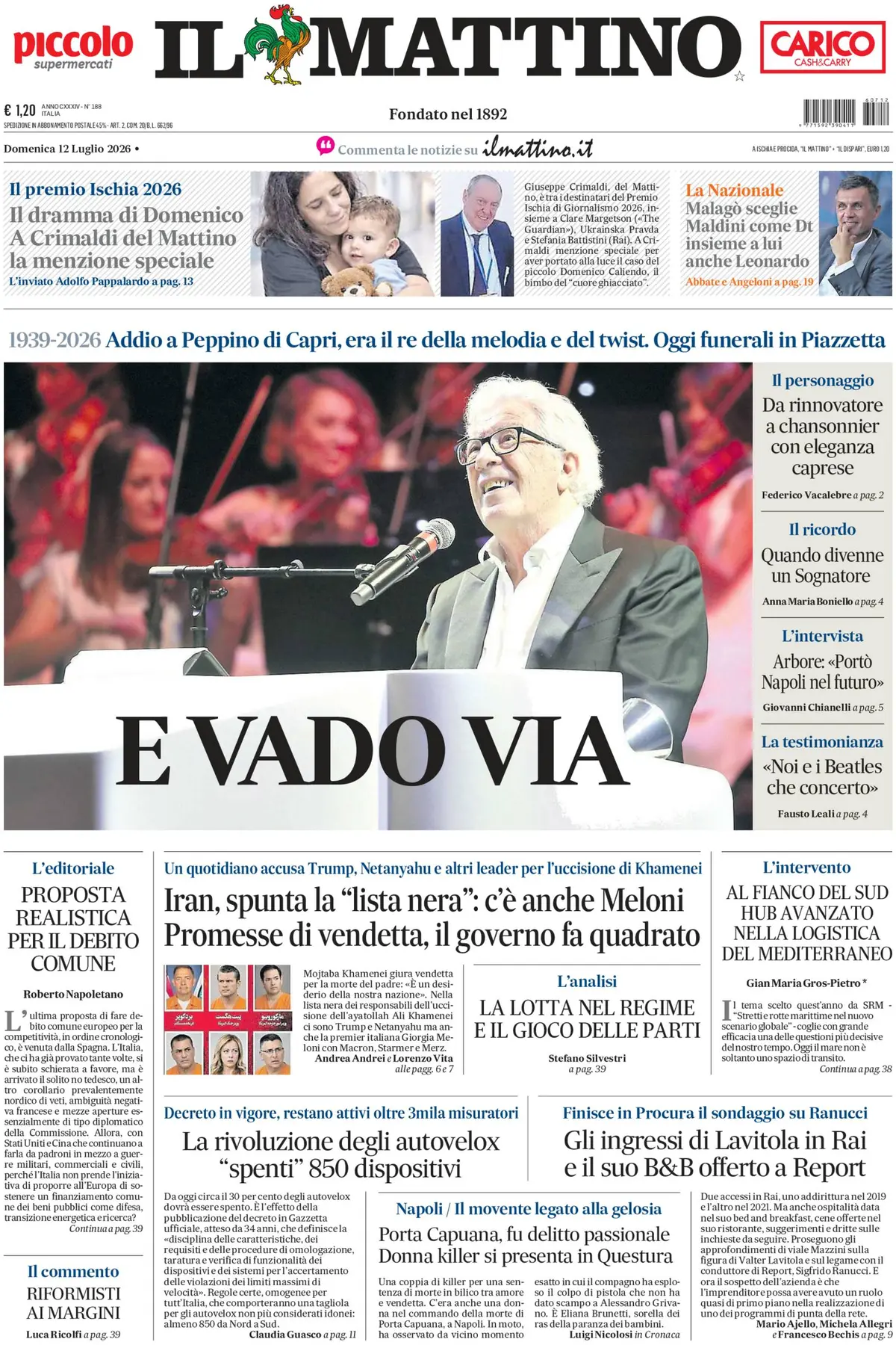 Prima Pagina Il Mattino 12/07/2026
