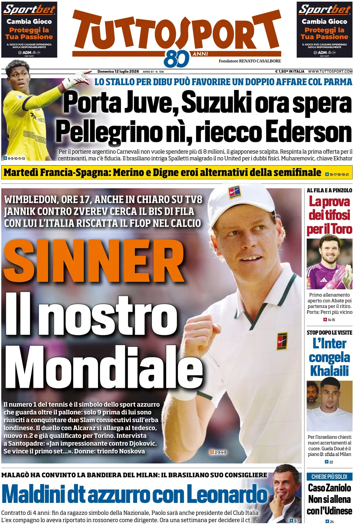 Prima Pagina Tuttosport 12/07/2026