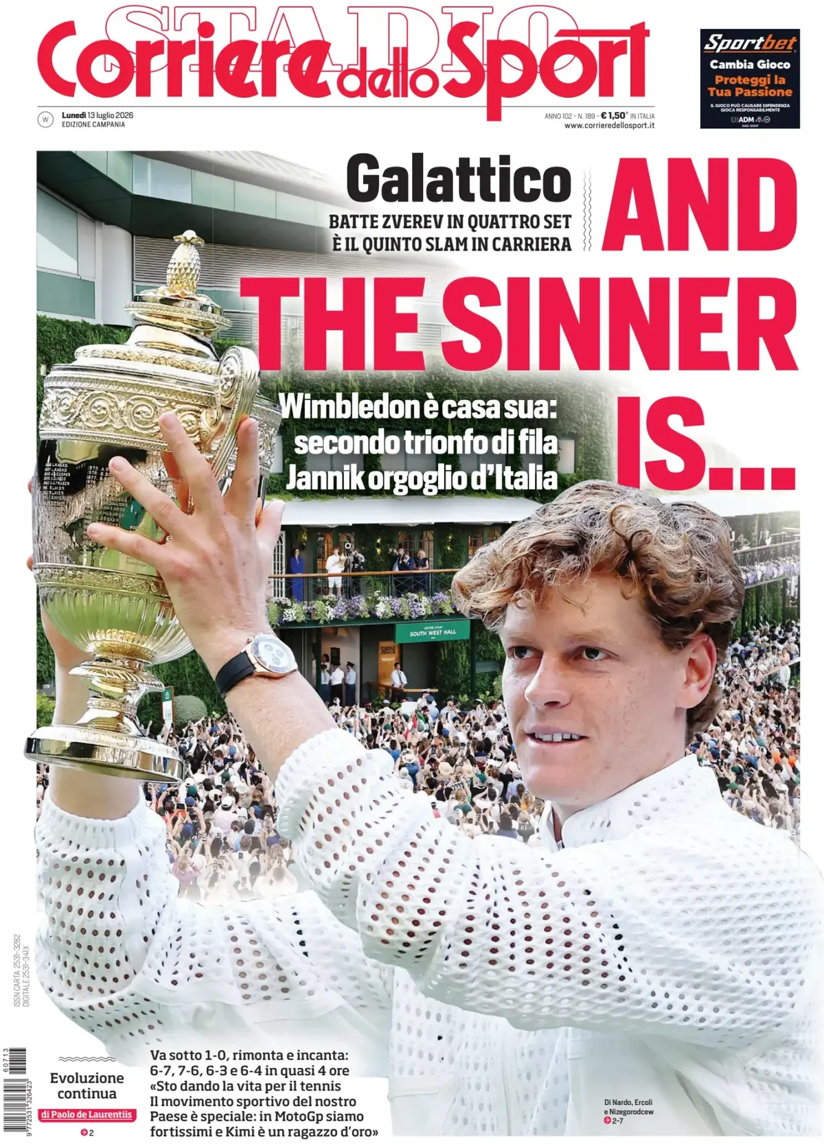 Prima Pagina Corriere dello Sport | Campania 13/07/2026