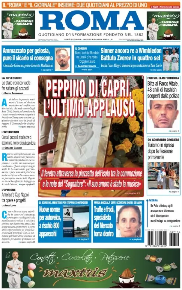 Prima Pagina Il Roma | Quotidiano di Napoli 13/07/2026