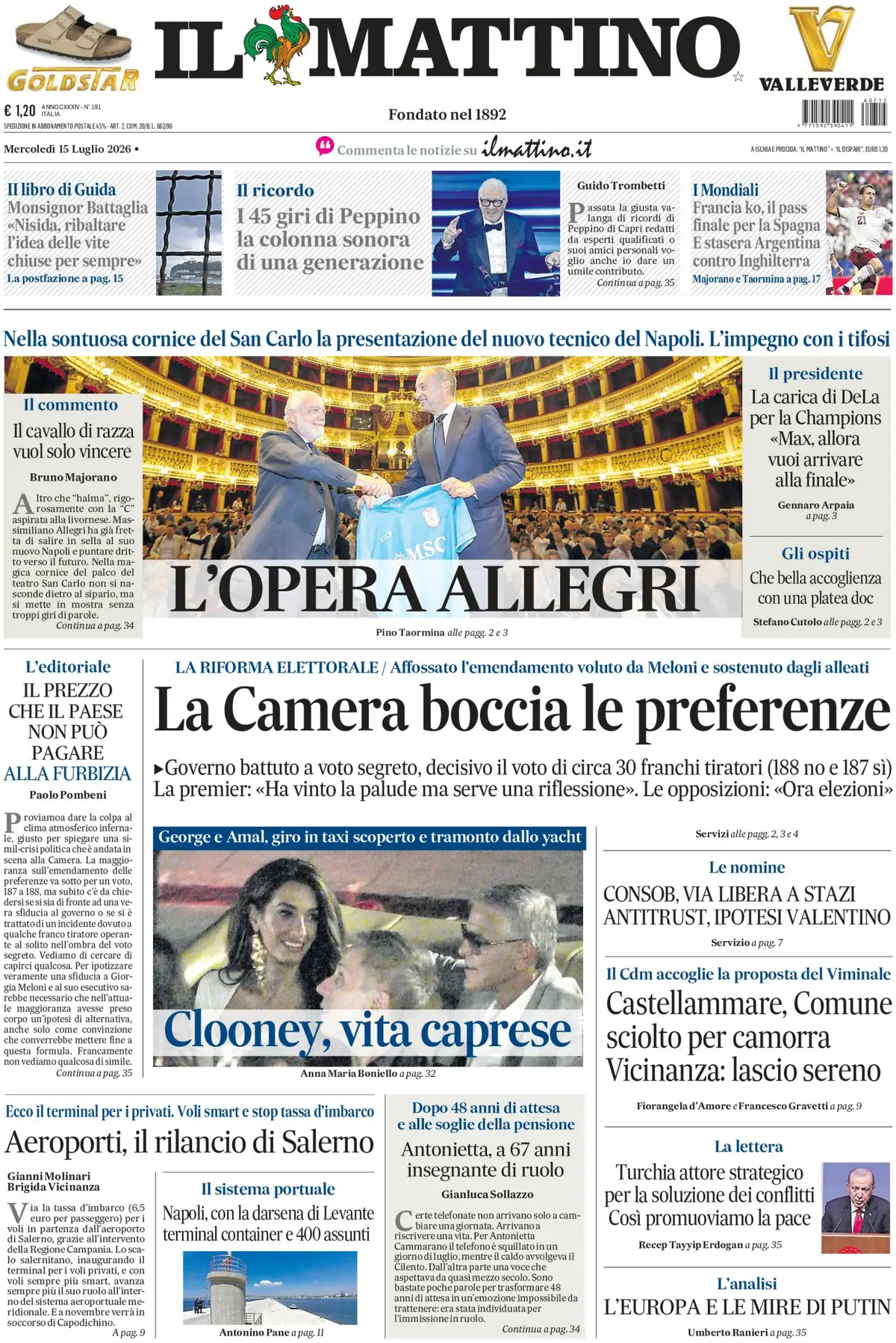 Prima Pagina Il Mattino 15/07/2026