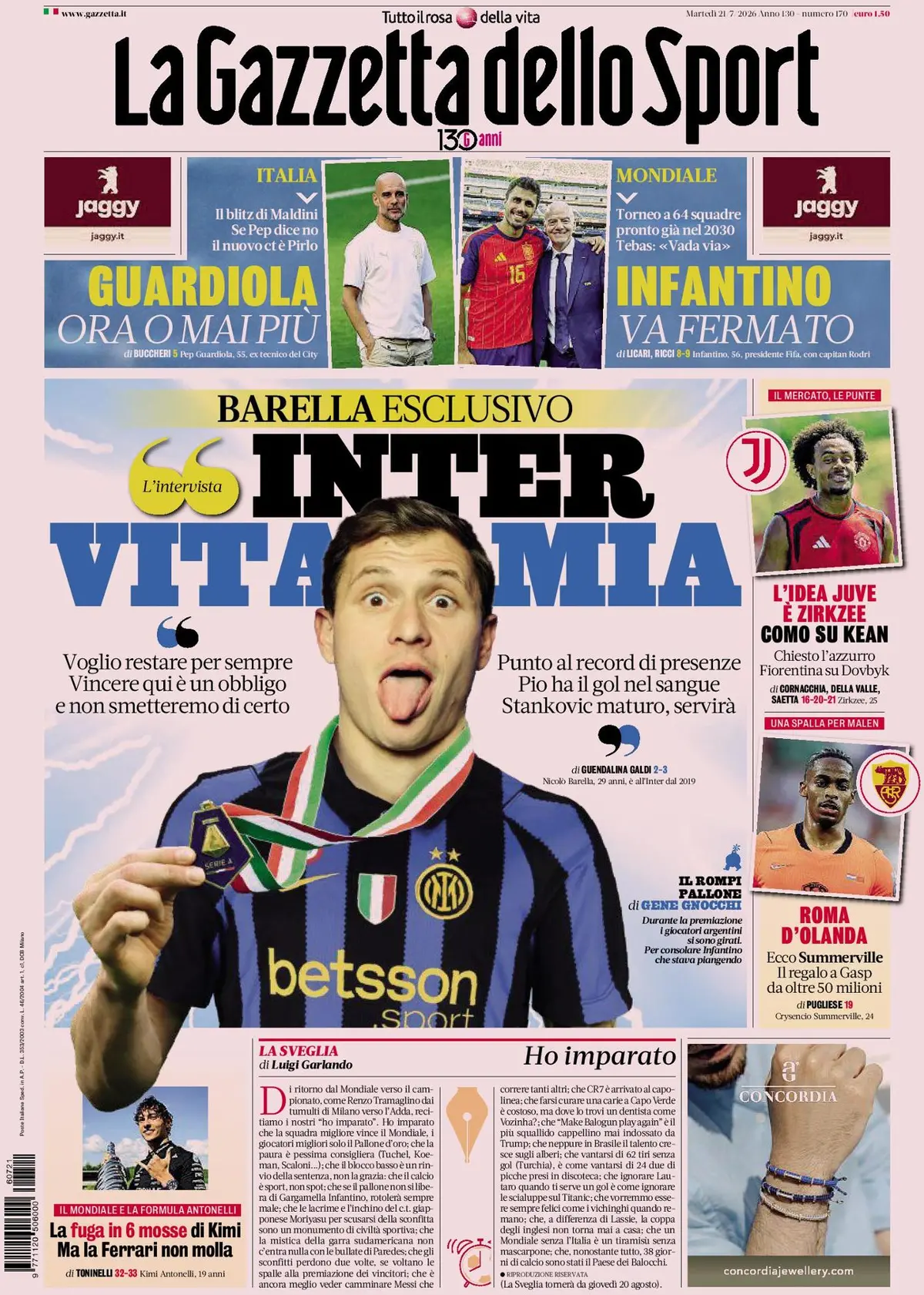 Prima Pagina La Gazzetta dello Sport 21/07/2026