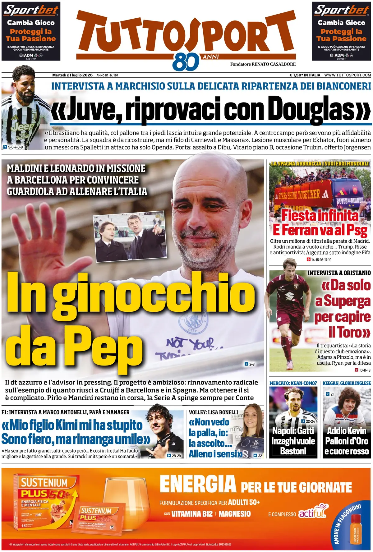 Prima Pagina Tuttosport 21/07/2026