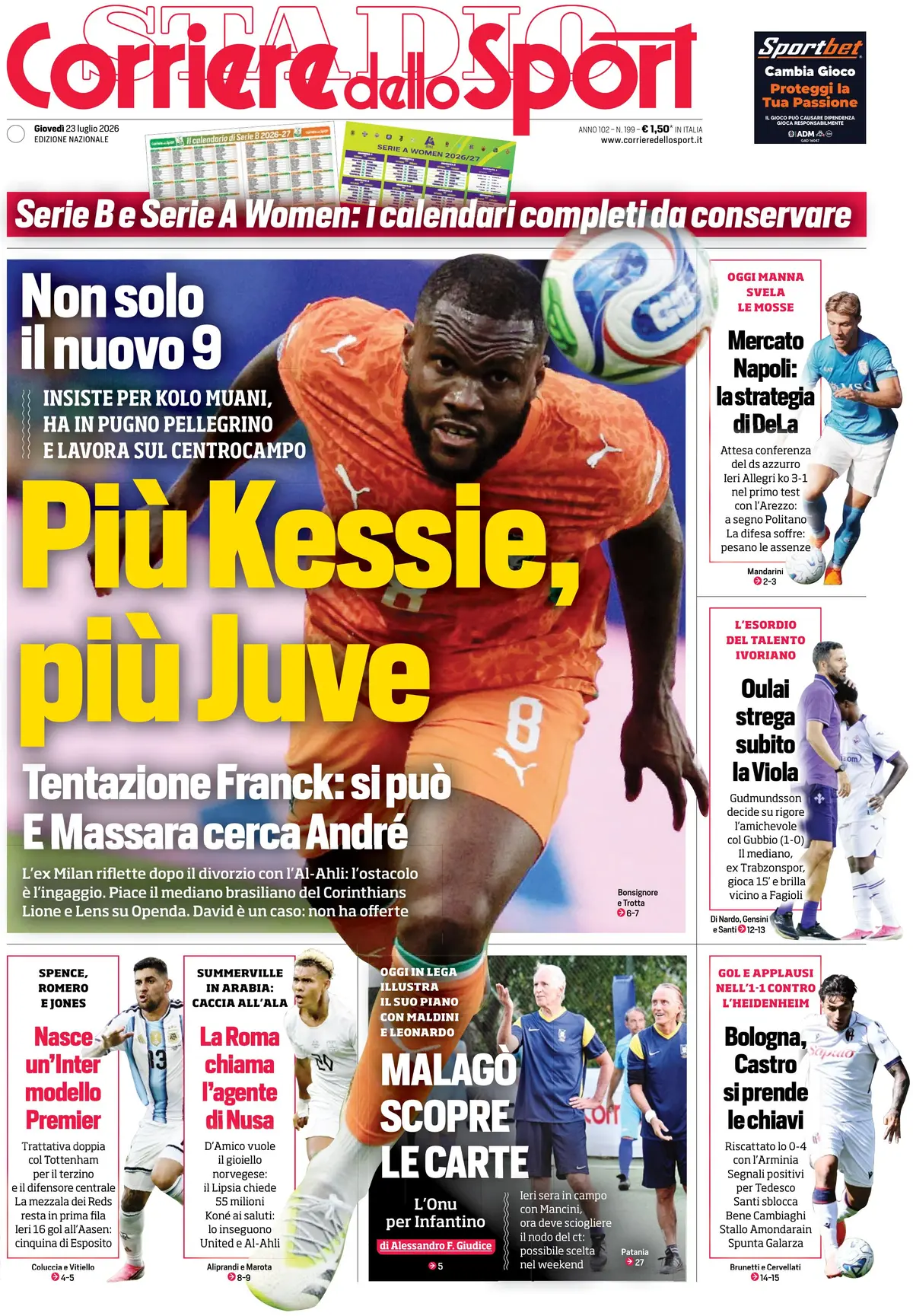 Prima Pagina Corriere dello Sport 23/07/2026