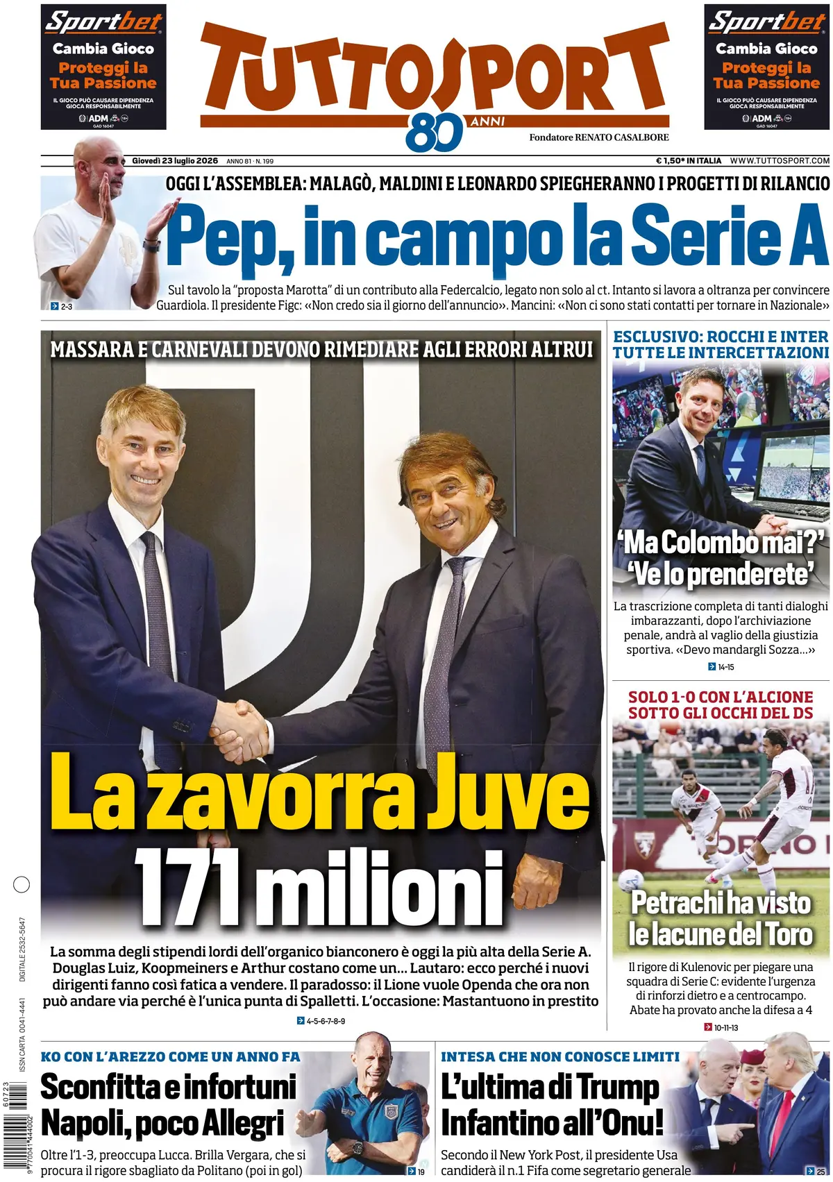 Prima Pagina Tuttosport 23/07/2026