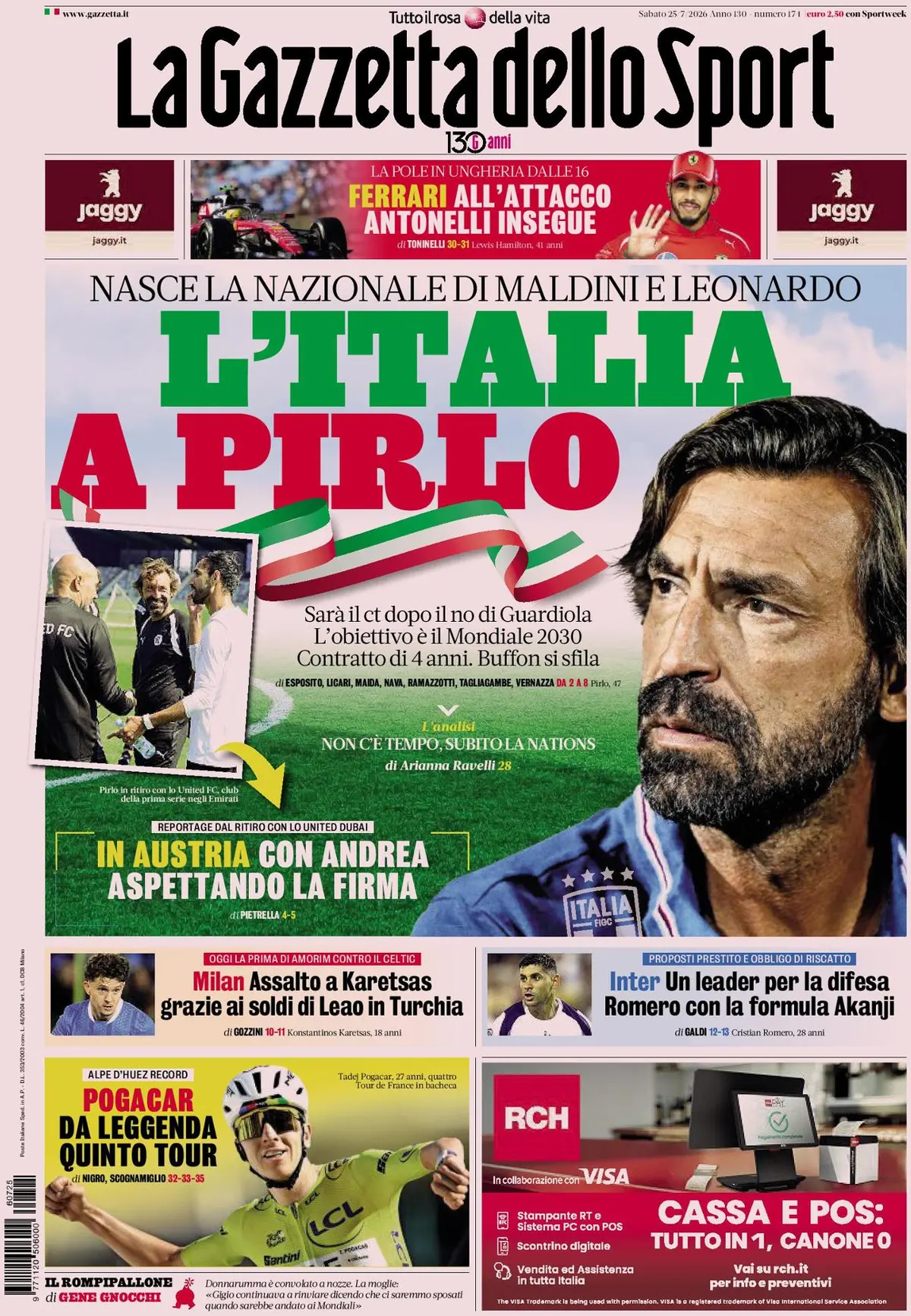 Prima Pagina La Gazzetta dello Sport 25/07/2026