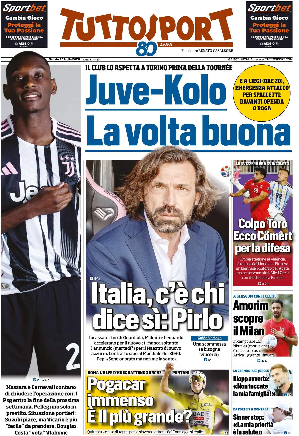 Prima Pagina Tuttosport 25/07/2026