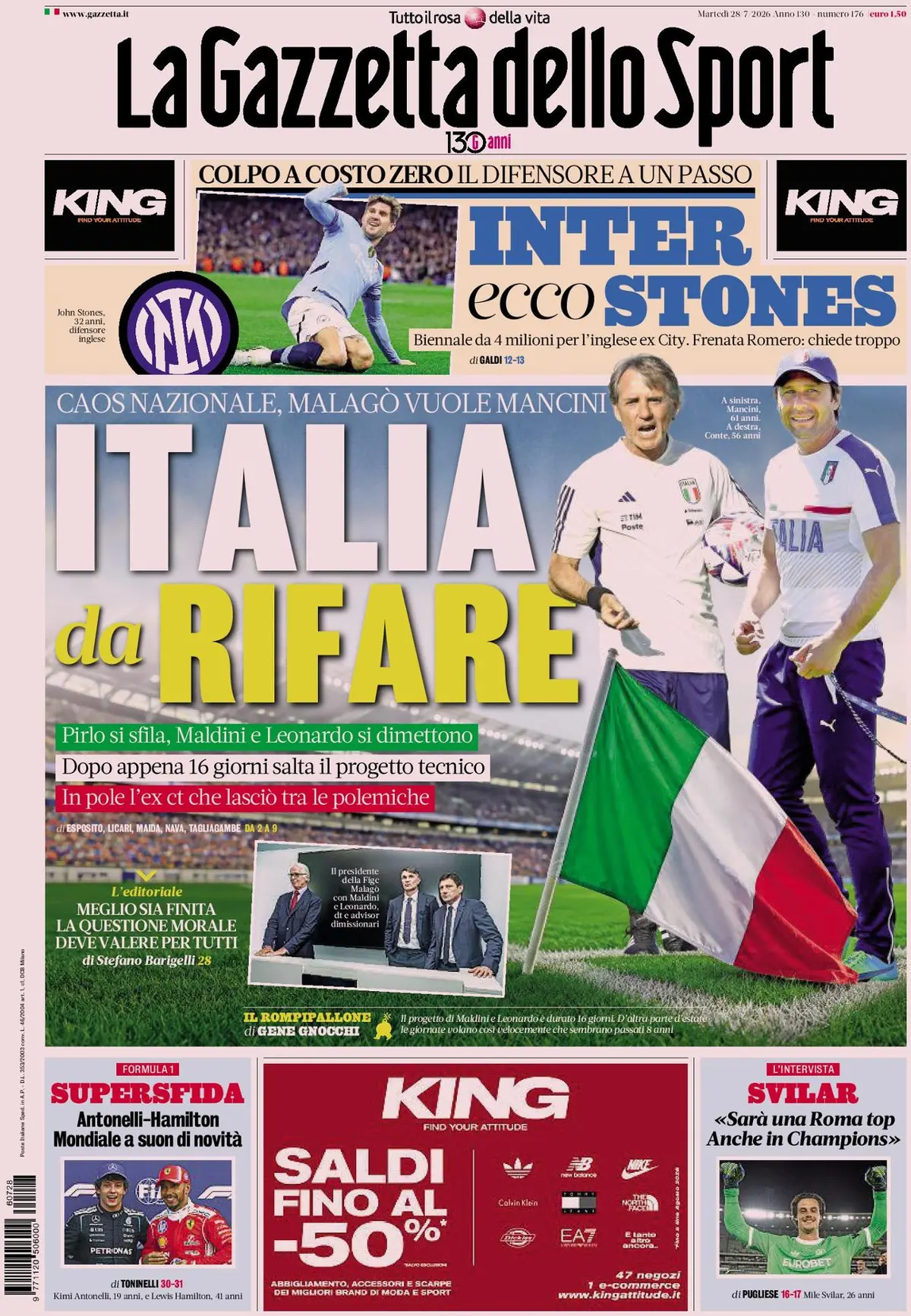 Prima Pagina La Gazzetta dello Sport 28/07/2026