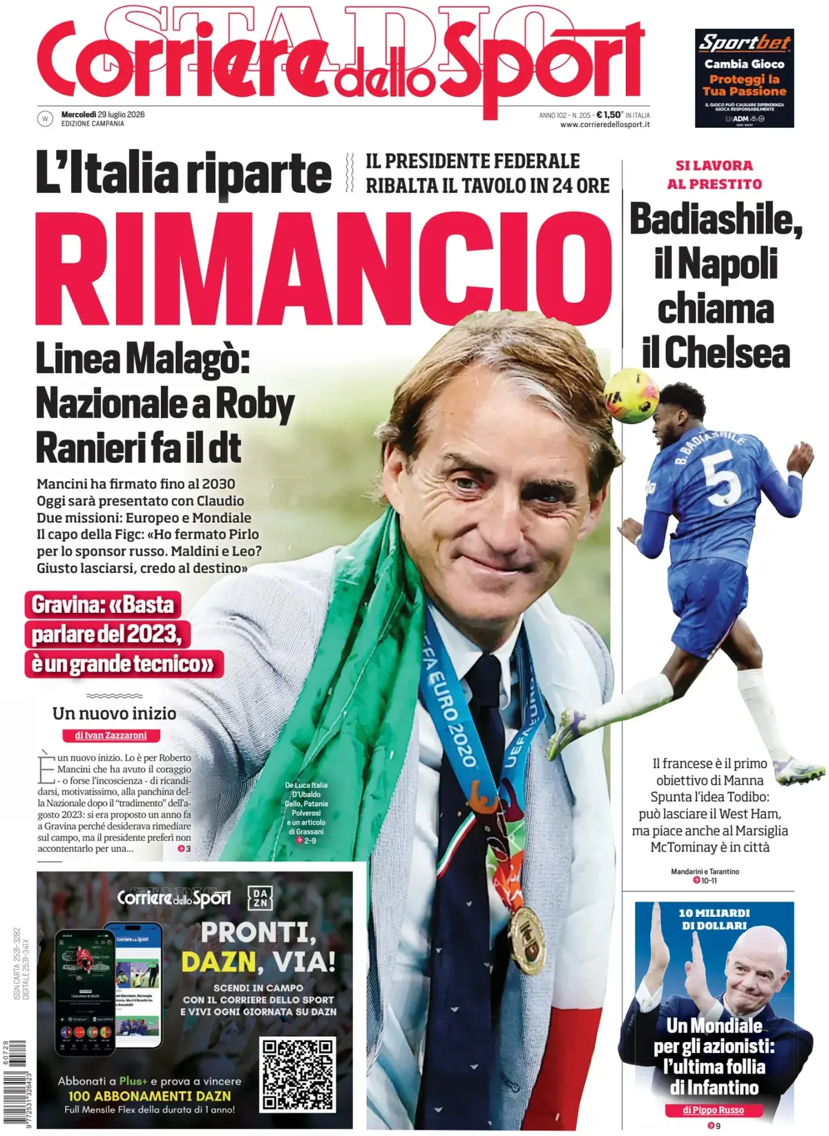 Prima Pagina Corriere dello Sport | Campania 29/07/2026