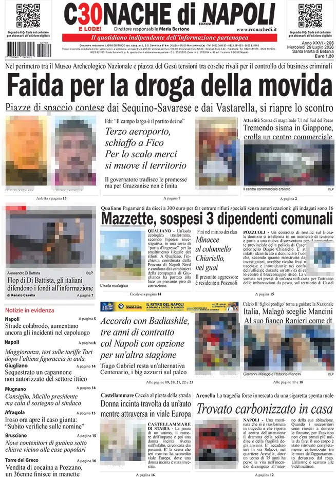 Prima Pagina Cronache di Napoli 29/07/2026