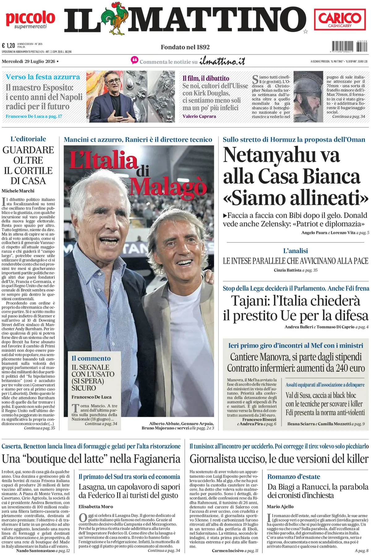 Prima Pagina Il Mattino 29/07/2026