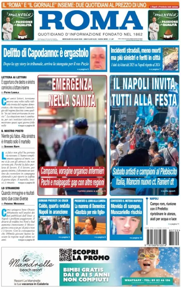 Prima Pagina Il Roma | Quotidiano di Napoli 29/07/2026