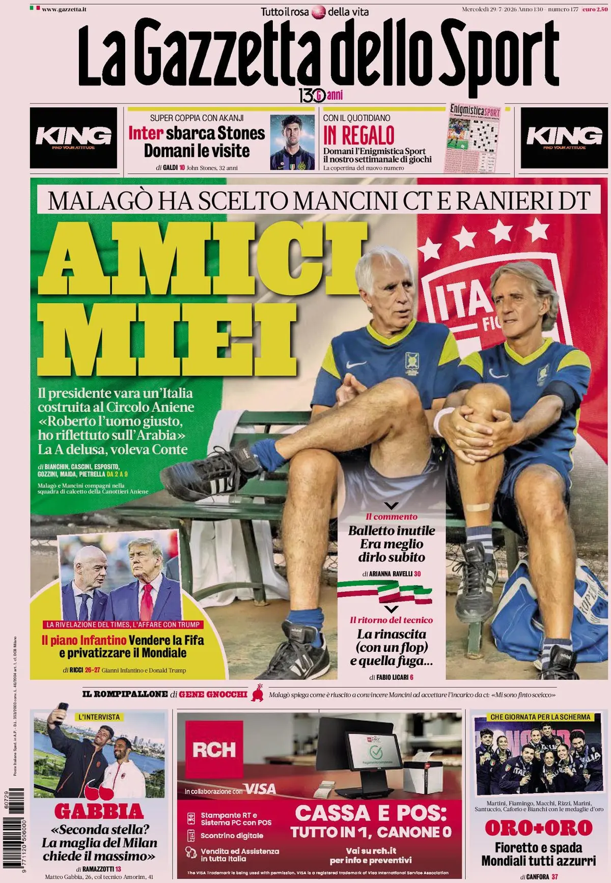Prima Pagina La Gazzetta dello Sport 29/07/2026