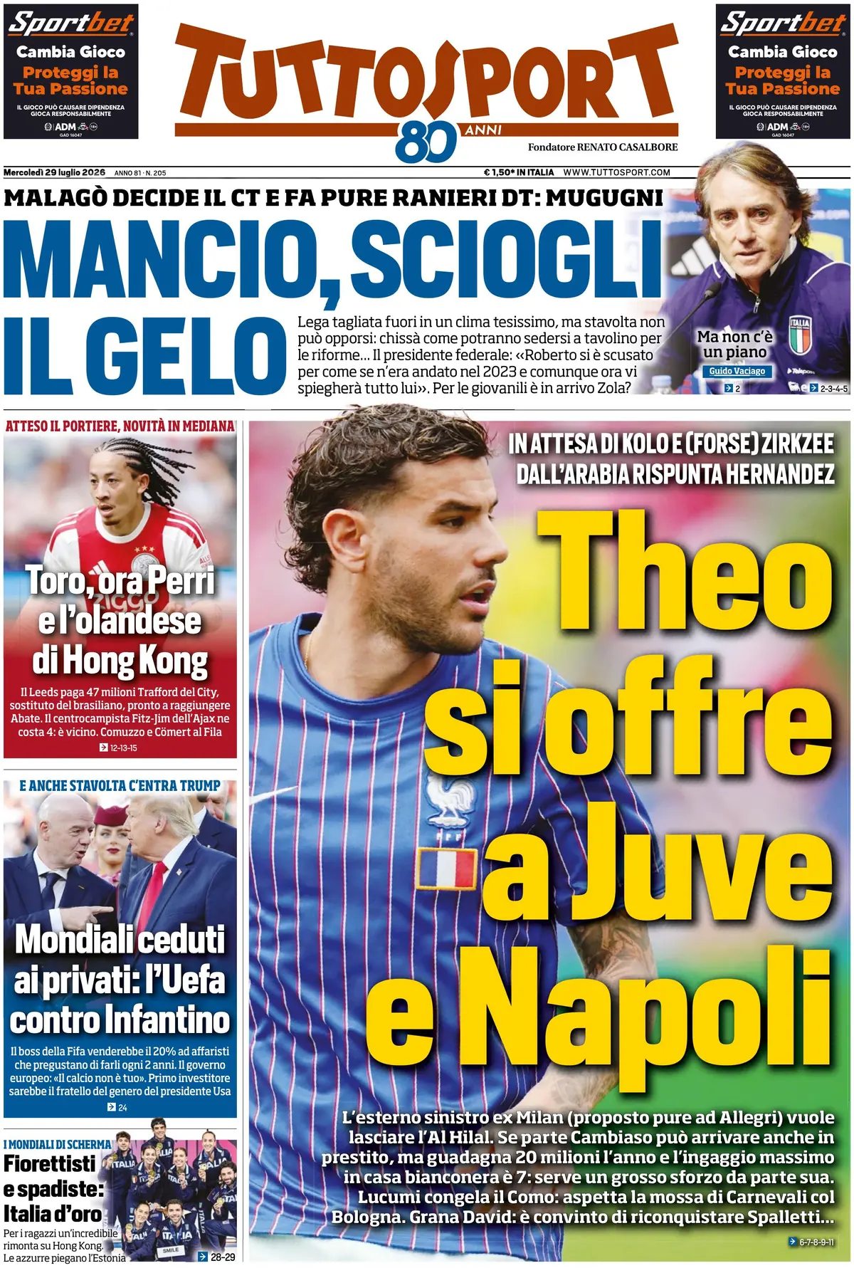 Prima Pagina Tuttosport 29/07/2026