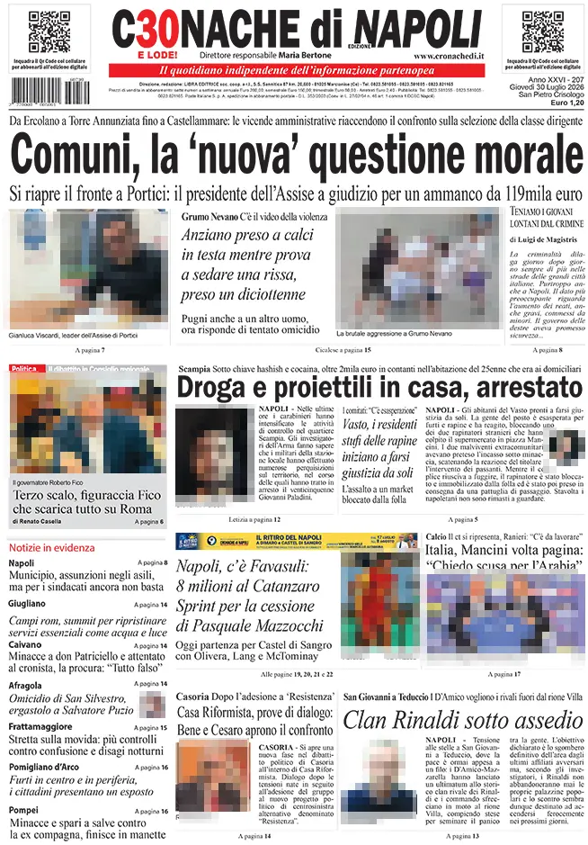 Prima Pagina Cronache di Napoli 30/07/2026