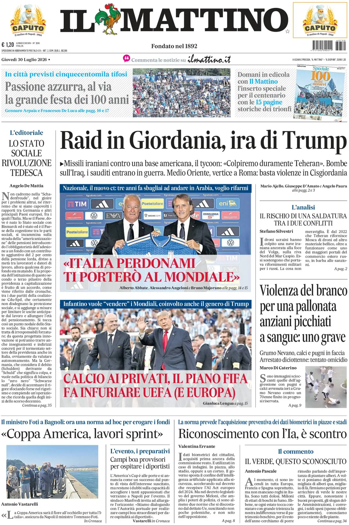 Prima Pagina Il Mattino 30/07/2026