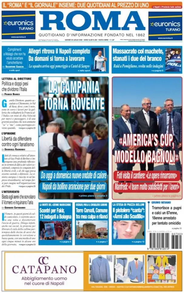 Prima Pagina Il Roma | Quotidiano di Napoli 30/07/2026