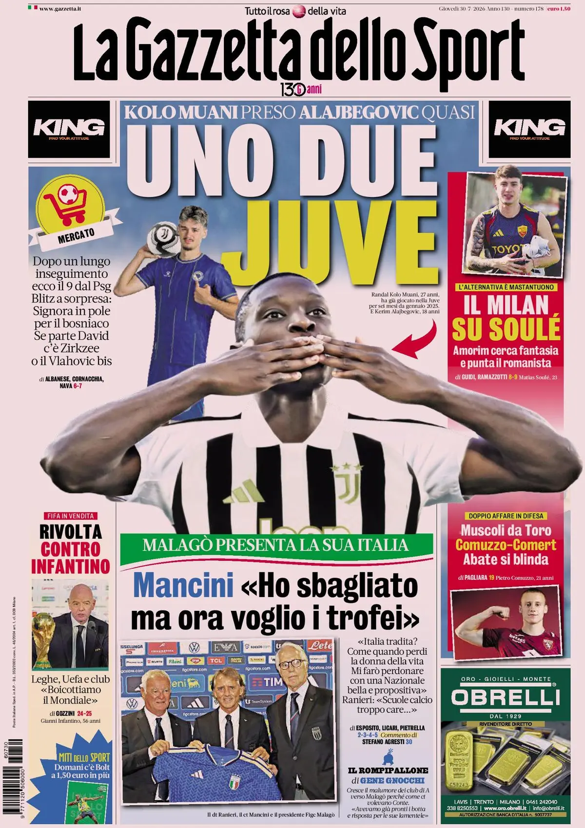 Prima Pagina La Gazzetta dello Sport 30/07/2026