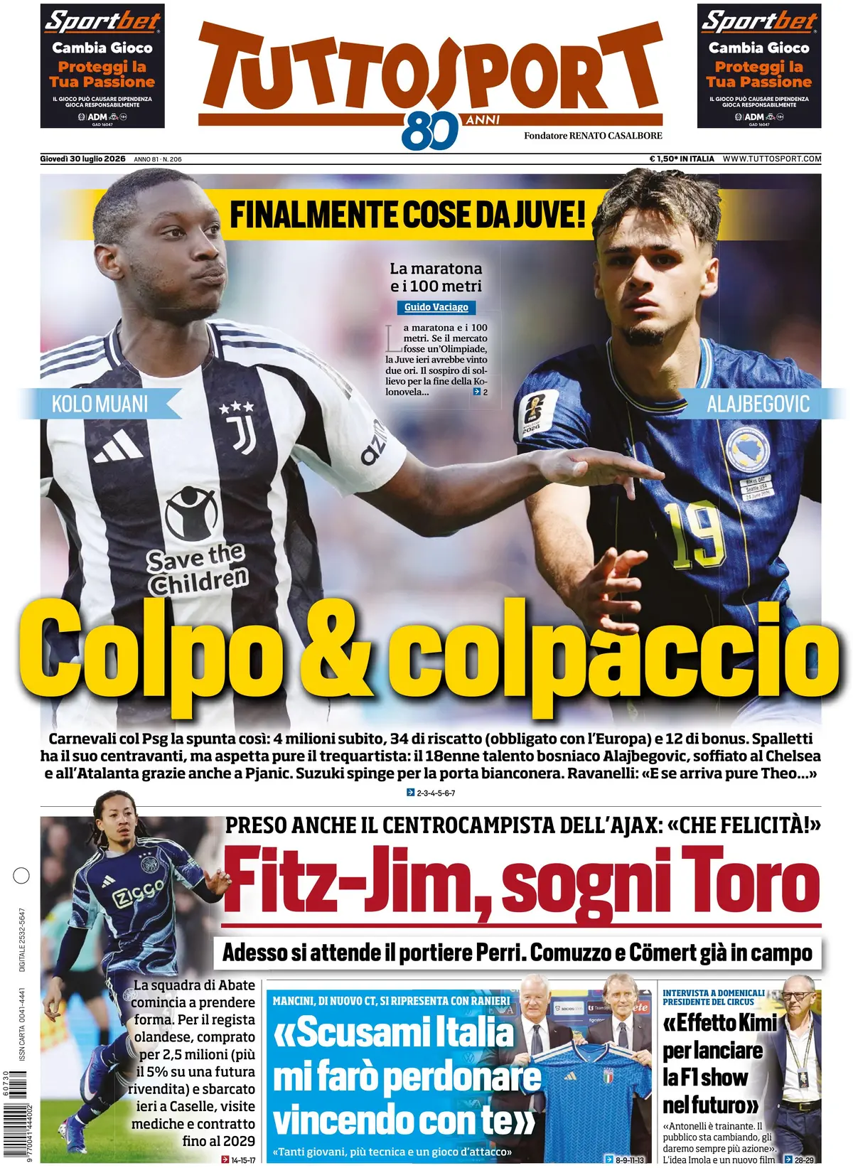 Prima Pagina Tuttosport 30/07/2026