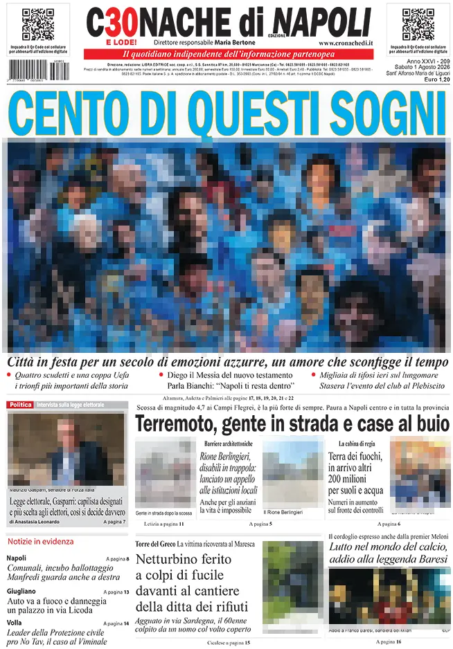 Prima Pagina Cronache di Napoli 01/08/2026