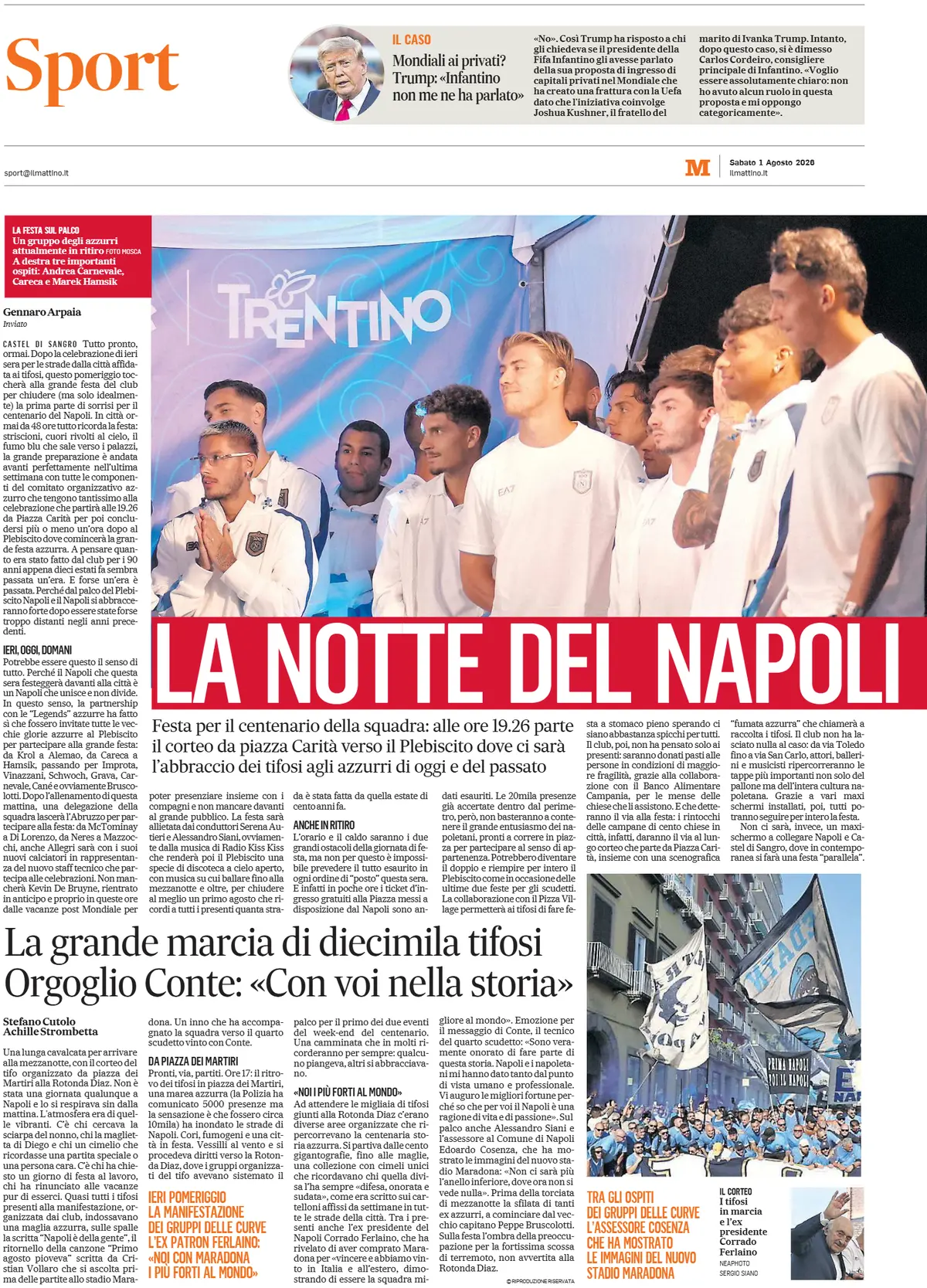 Prima Pagina Il Mattino SPORT 01/08/2026
