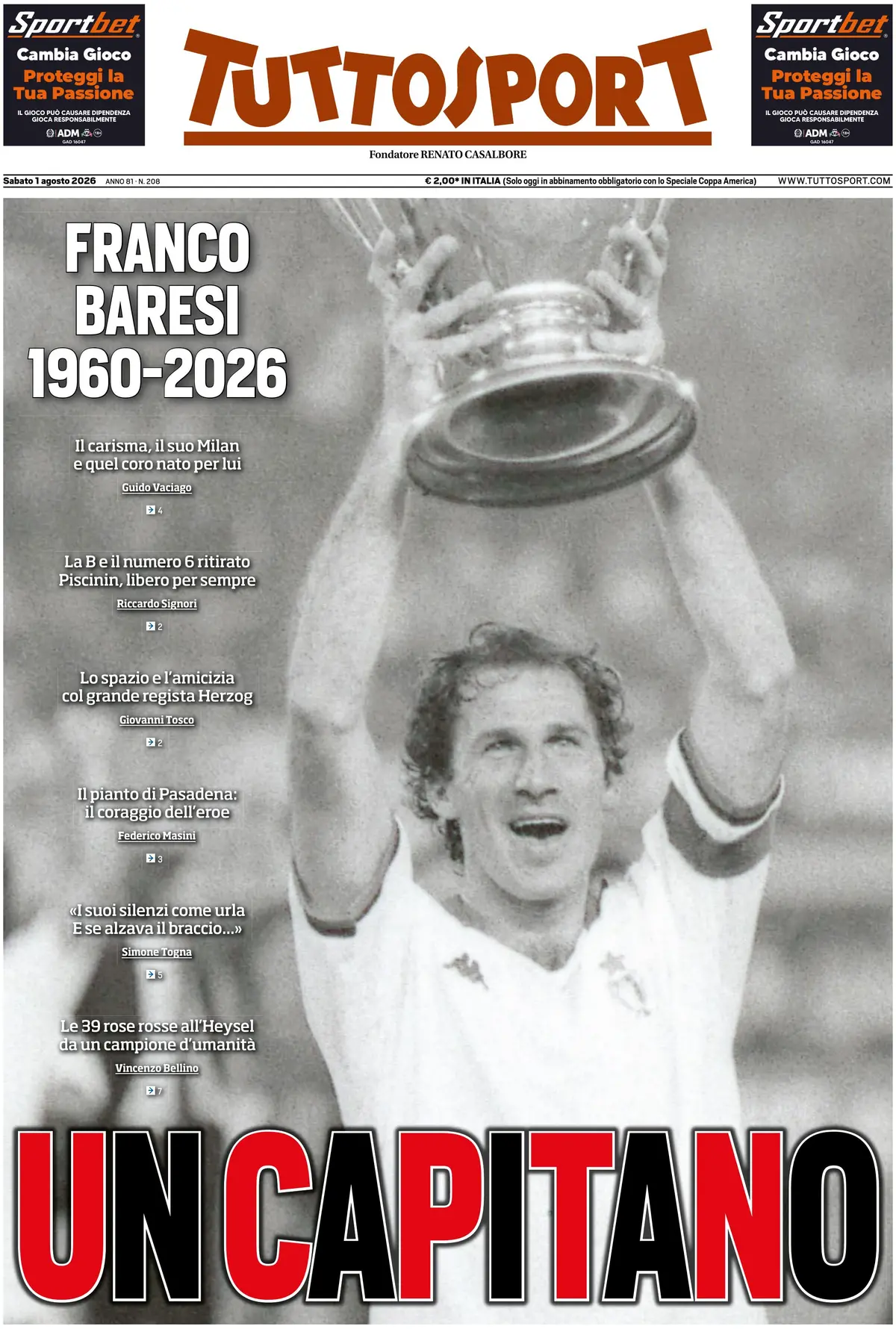 Prima Pagina Tuttosport 01/08/2026