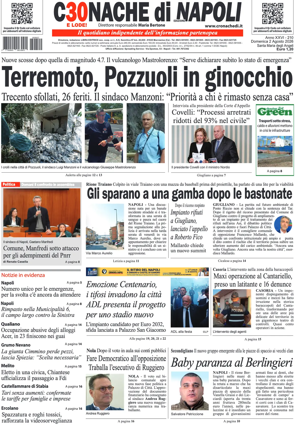 Prima Pagina Cronache di Napoli 02/08/2026