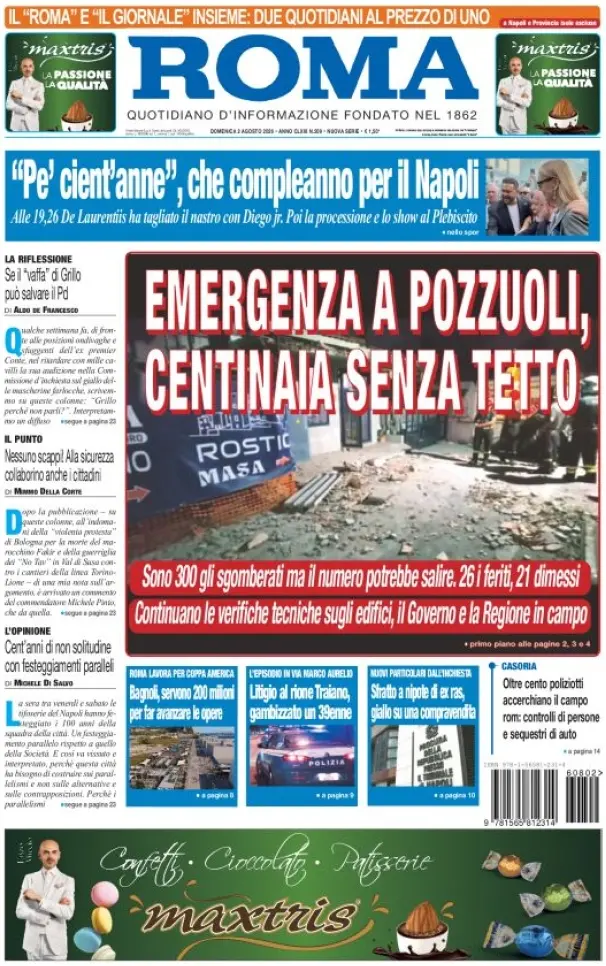 Prima Pagina Il Roma | Quotidiano di Napoli 02/08/2026