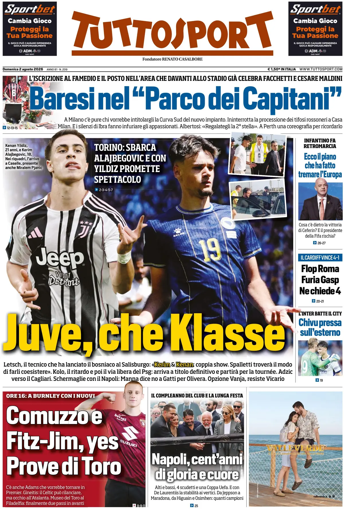 Prima Pagina Tuttosport 02/08/2026