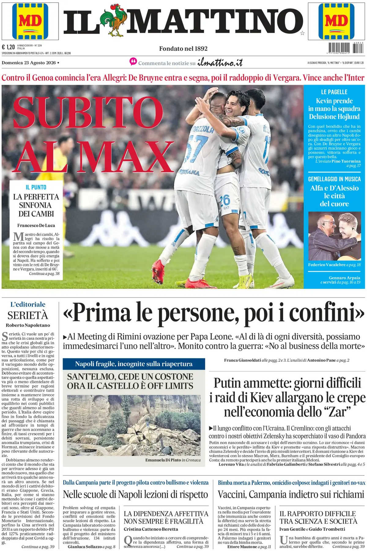 Prima Pagina Il Mattino 23/08/2026