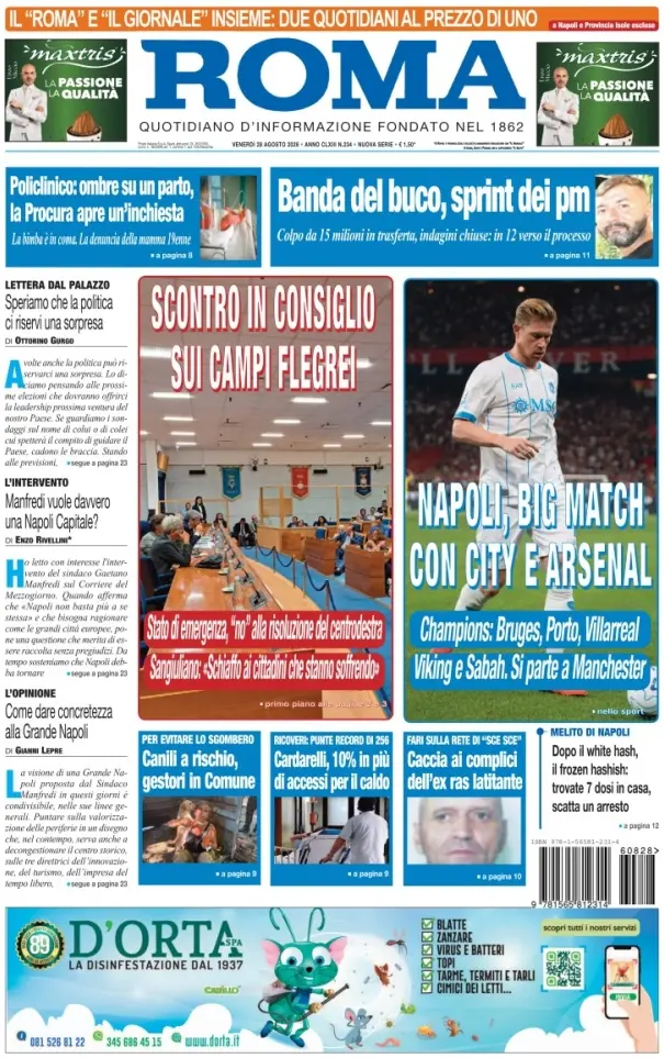 Prima Pagina Il Roma | Quotidiano di Napoli 28/08/2026