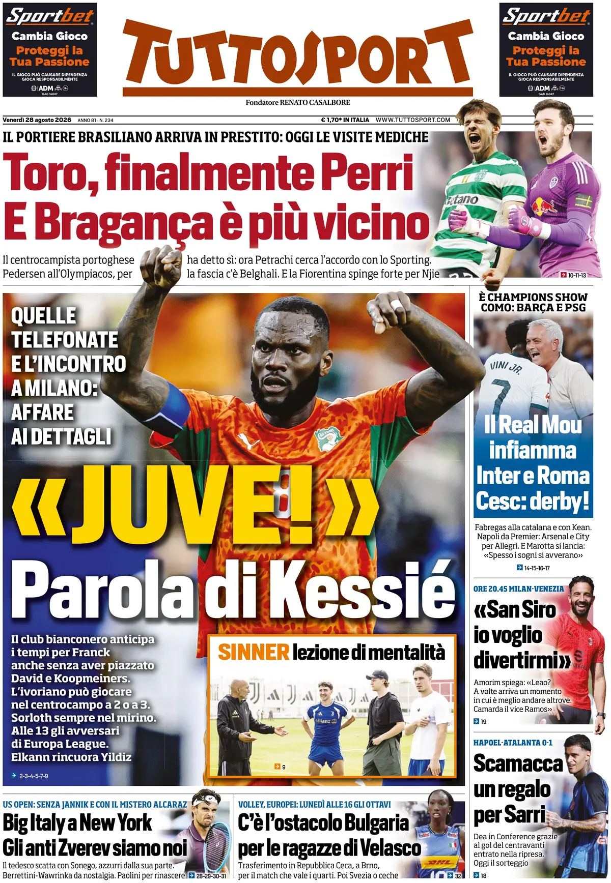 Prima Pagina Tuttosport 28/08/2026