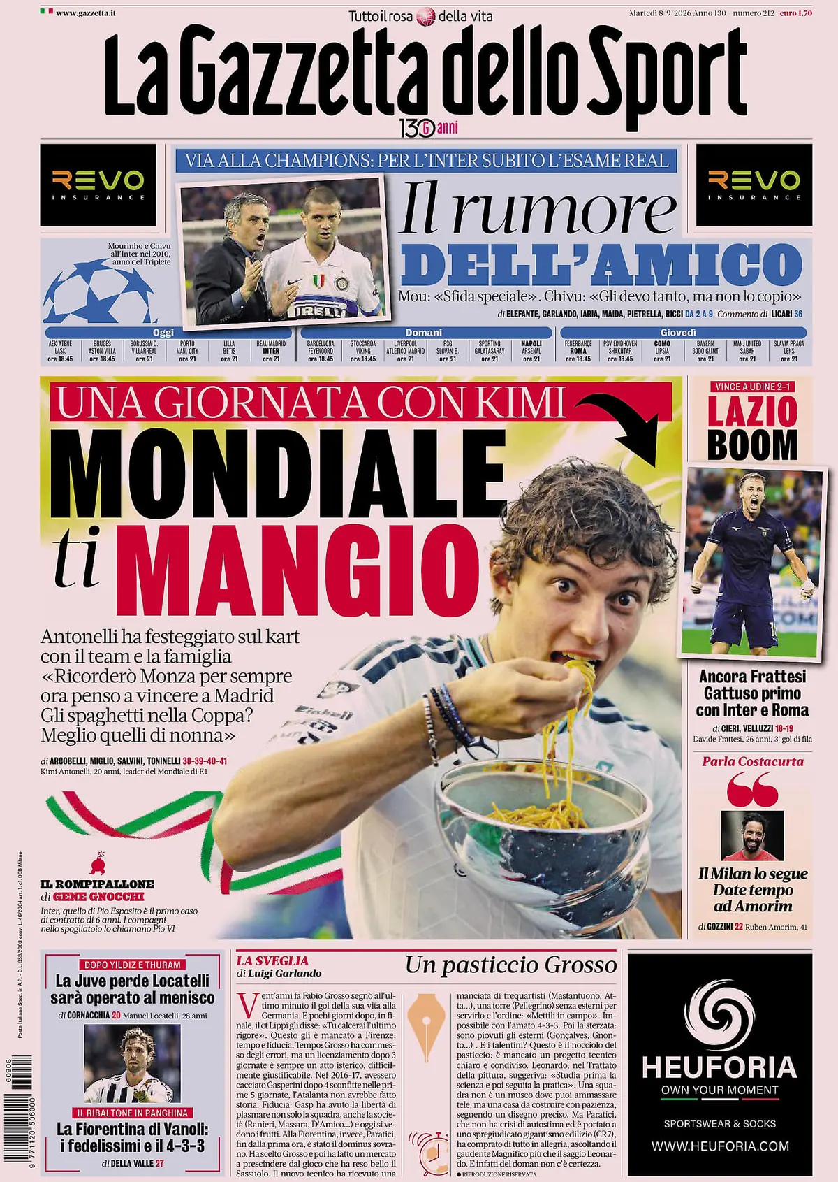 Prima Pagina La Gazzetta dello Sport 08/09/2026