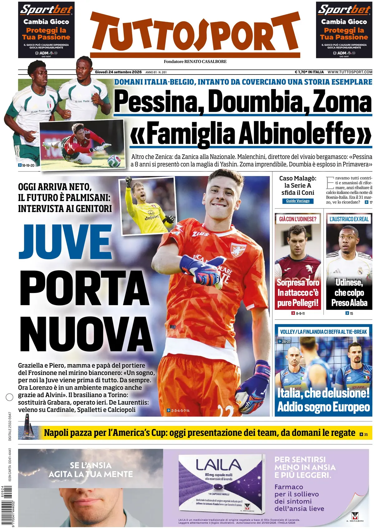 Prima Pagina Tuttosport 24/09/2026