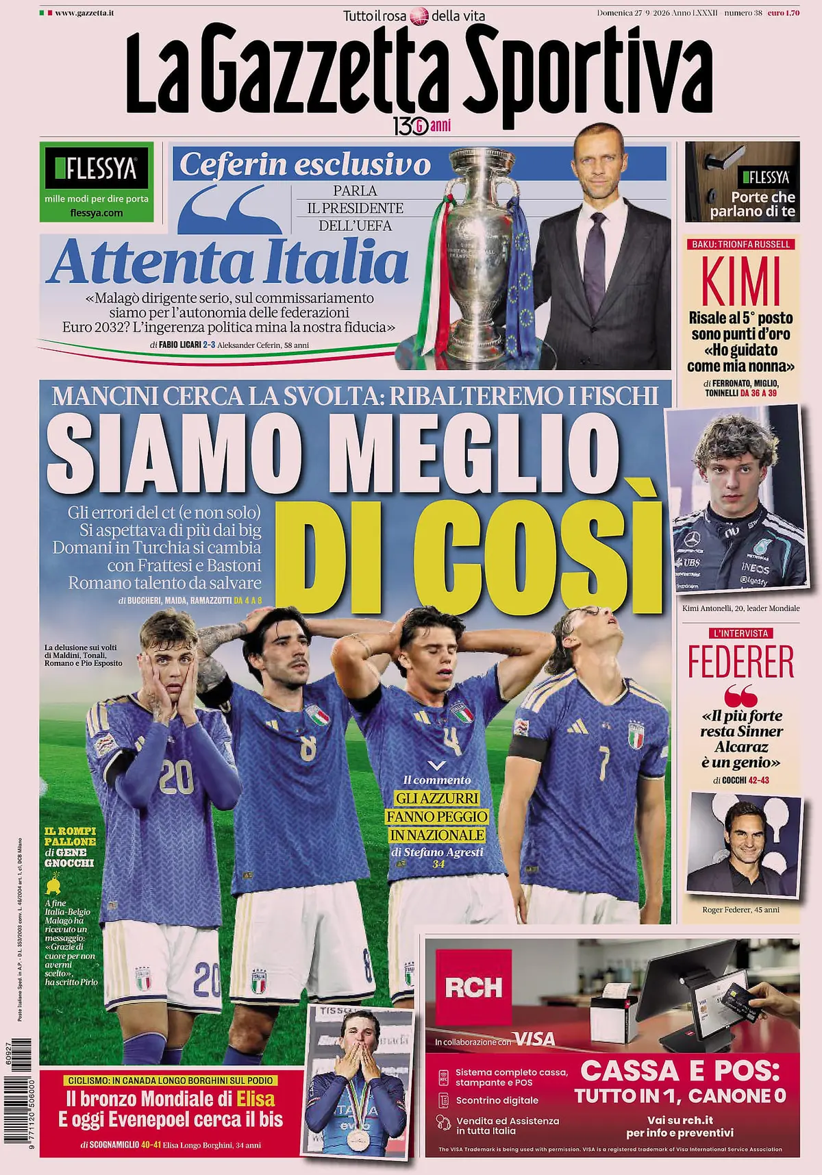 Prima Pagina La Gazzetta dello Sport 27/09/2026