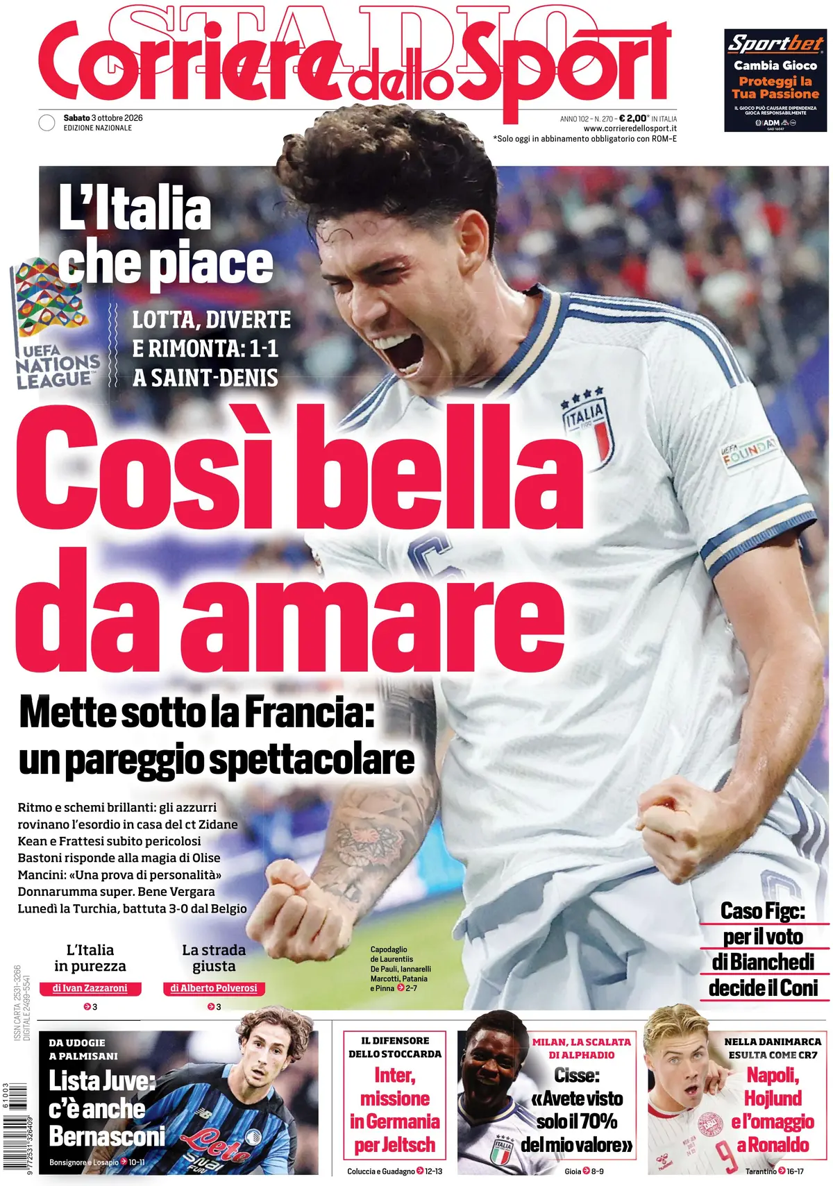 Prima Pagina Corriere dello Sport 03/10/2026