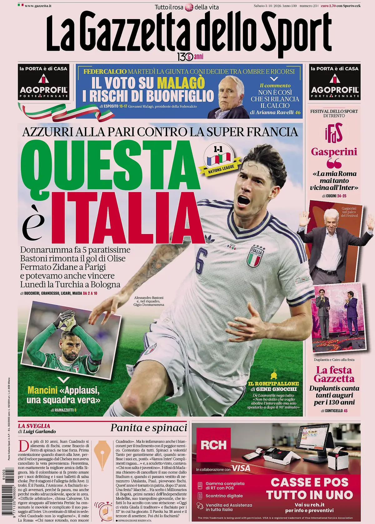 Prima Pagina La Gazzetta dello Sport 03/10/2026