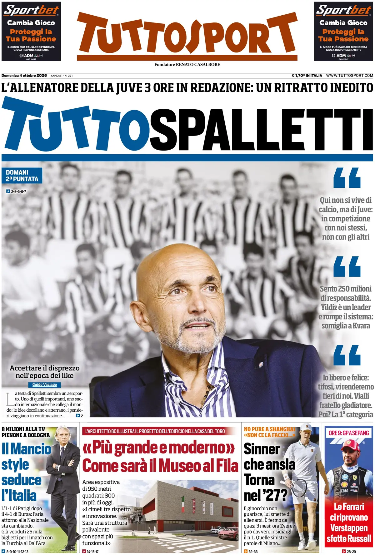 Prima Pagina Tuttosport 04/10/2026