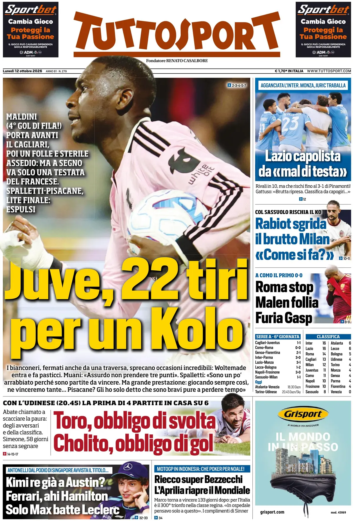 Prima Pagina Tuttosport 12/10/2026