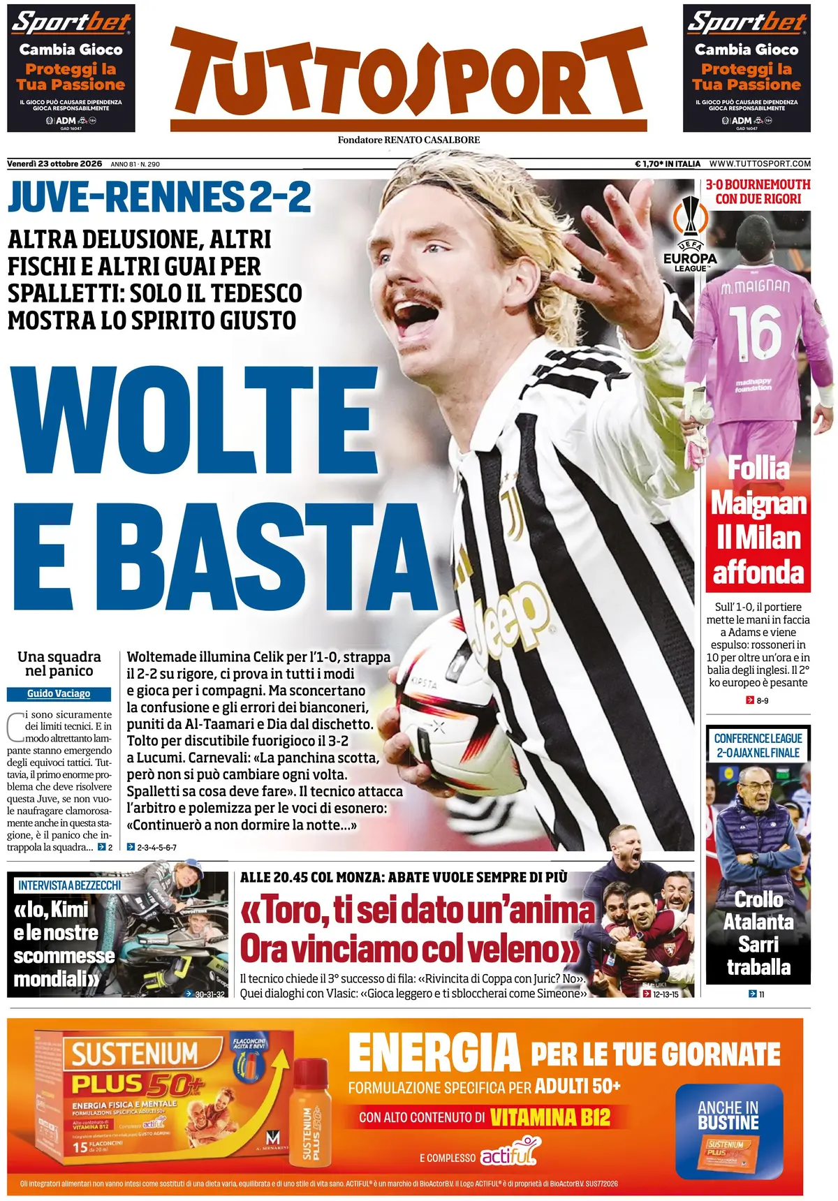 Prima Pagina Tuttosport 23/10/2026