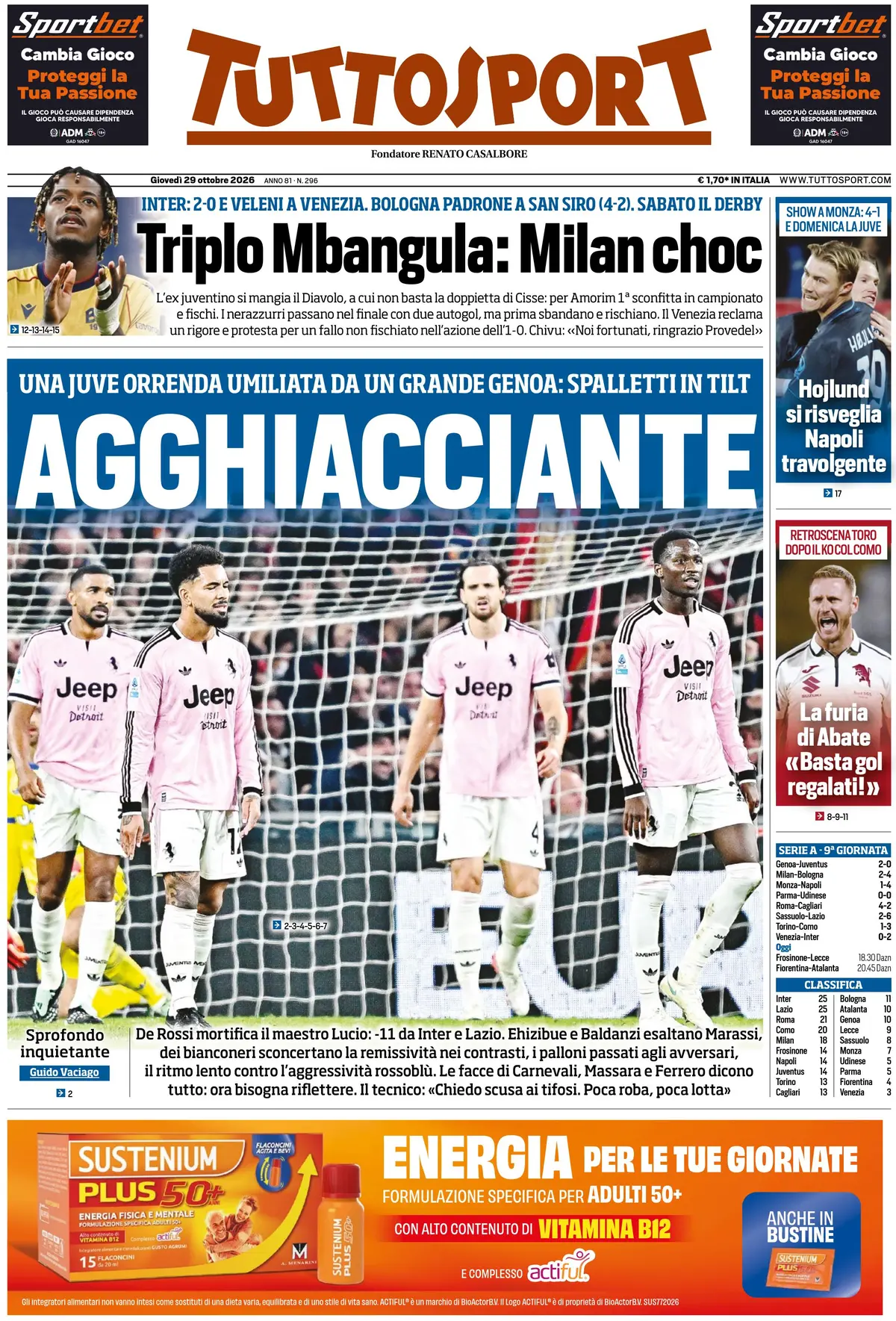 Prima Pagina Tuttosport 29/10/2026