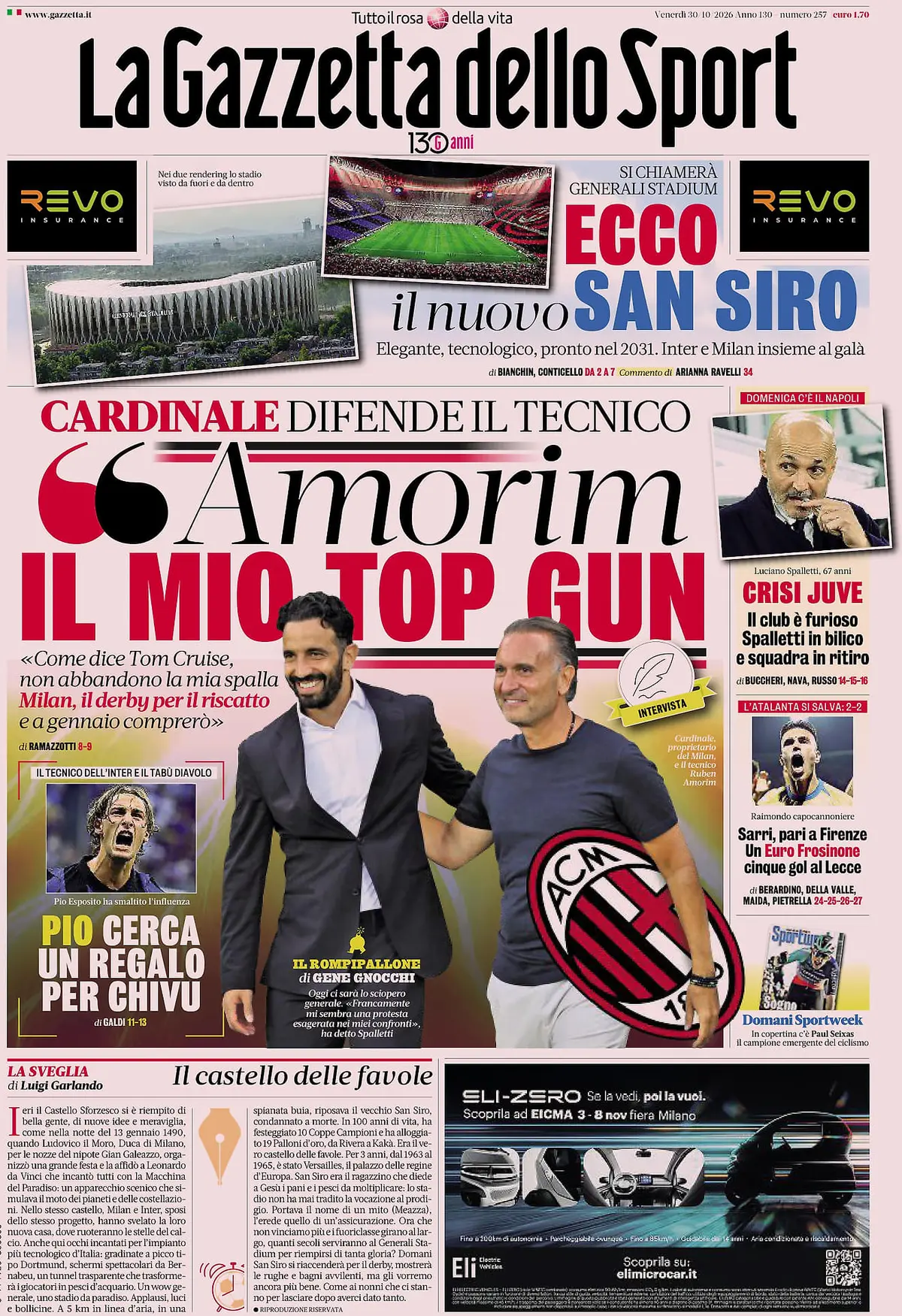 Prima Pagina La Gazzetta dello Sport 30/10/2026