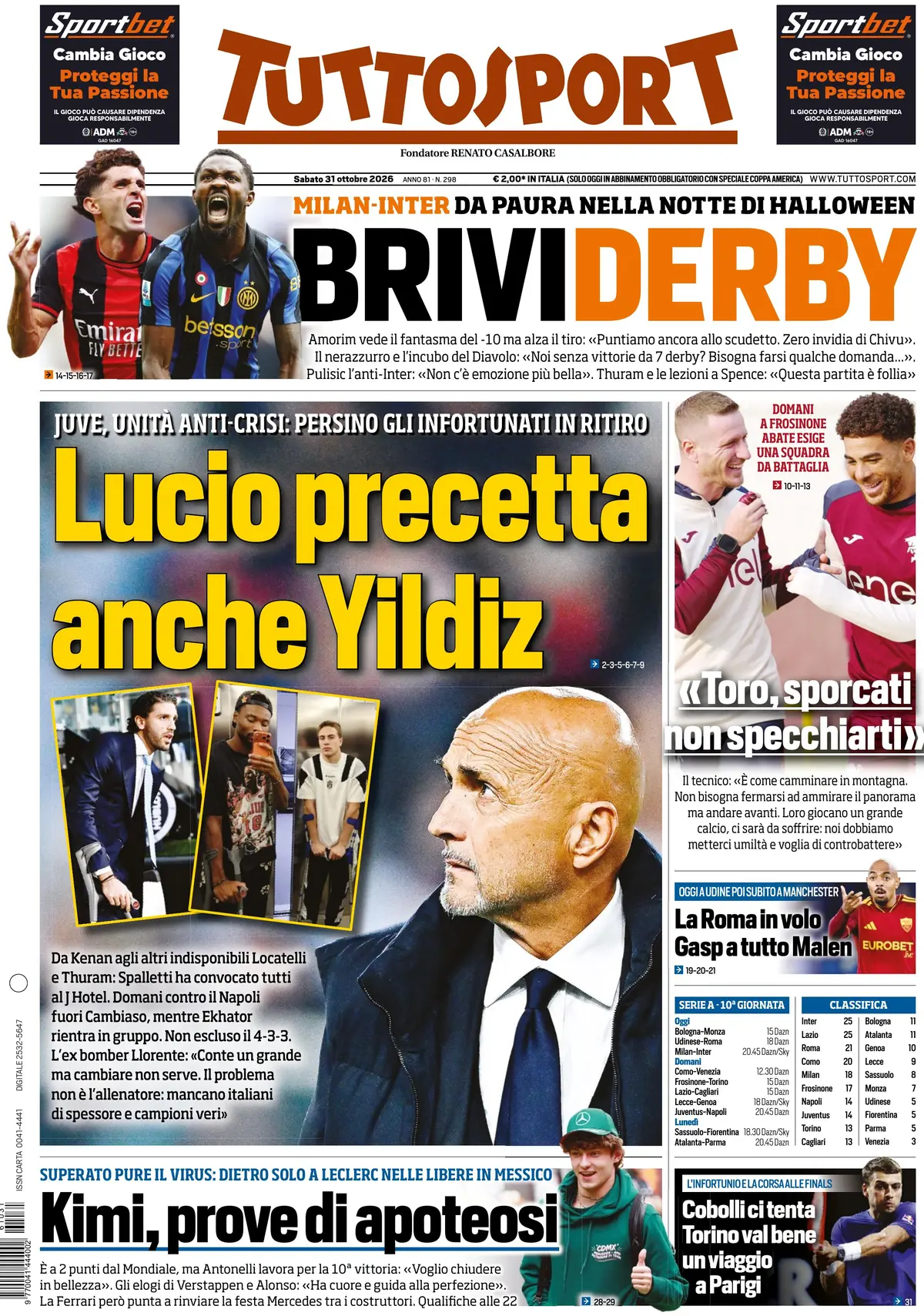 Prima Pagina Tuttosport 31/10/2026