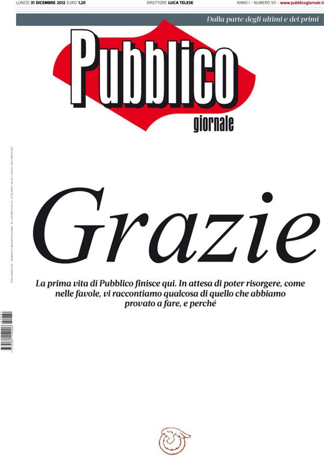 Prima Pagina Pubblico giornale 31/12/2012