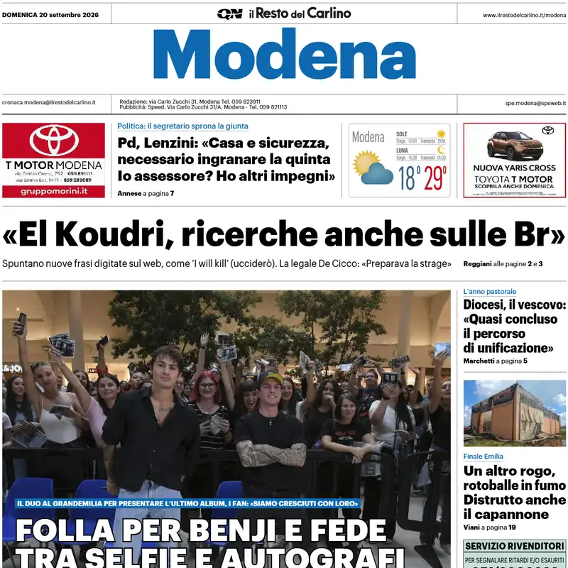 Il Resto del Carlino | Modena - Prima Pagina di oggi - 20 Settembre 2026