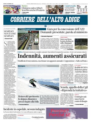 Prima Pagina "Corriere dell'Alto Adige"