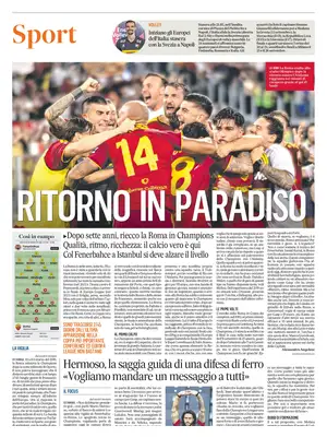 Prima Pagina "Il Messaggero SPORT"