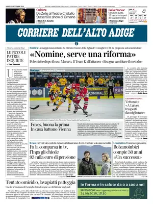 Prima Pagina "Corriere dell'Alto Adige"