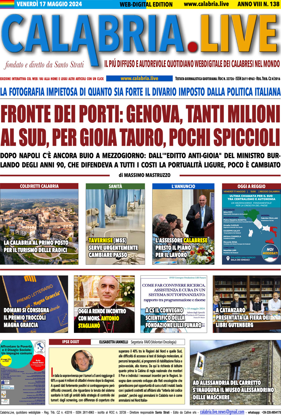 Prima Pagina Calabria Live 17/05/2024
